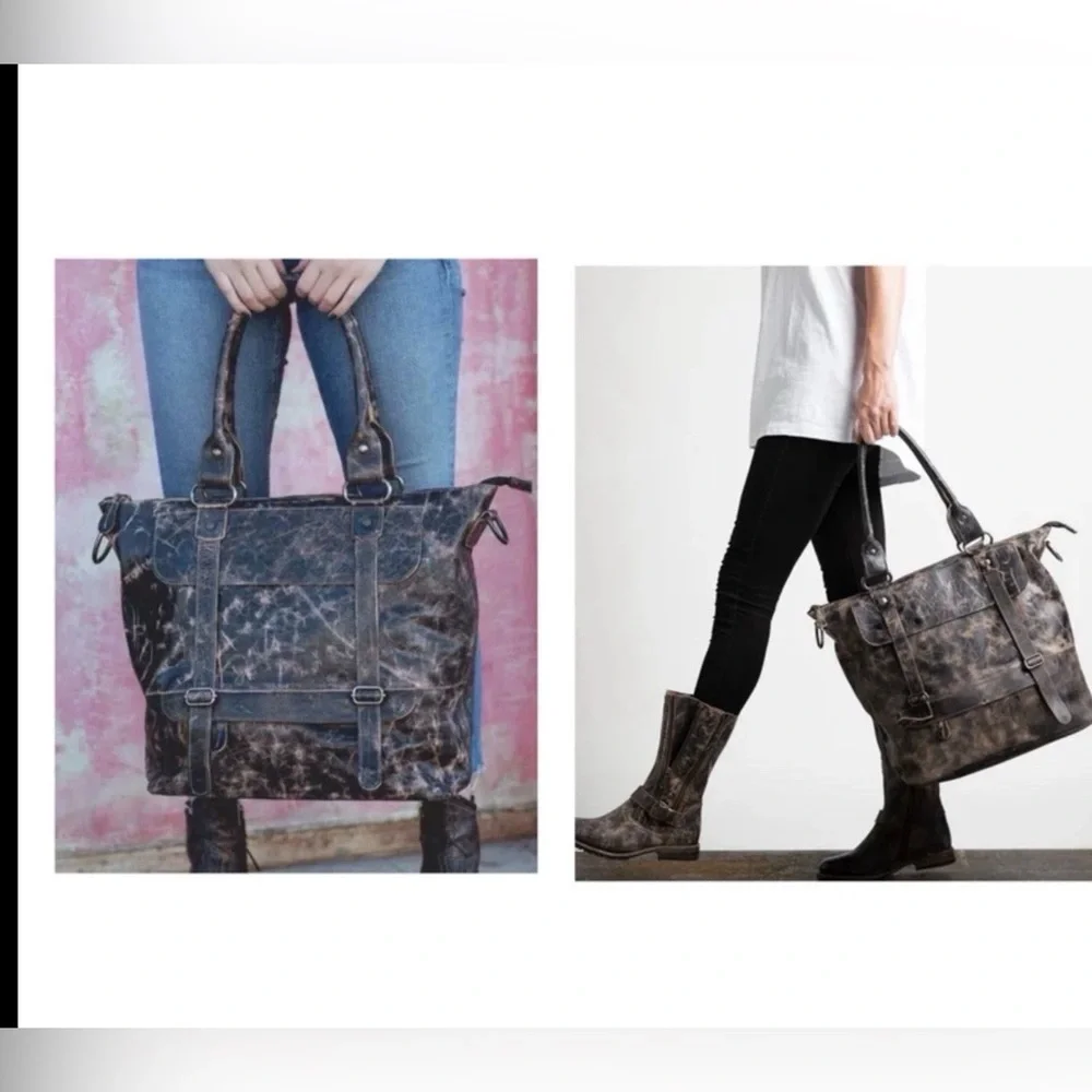 NWT Bed Stu Leather Big Fork Crossbody Tote Shoulder Bag Black Lux MSRP $365 - Picture 12 of 12